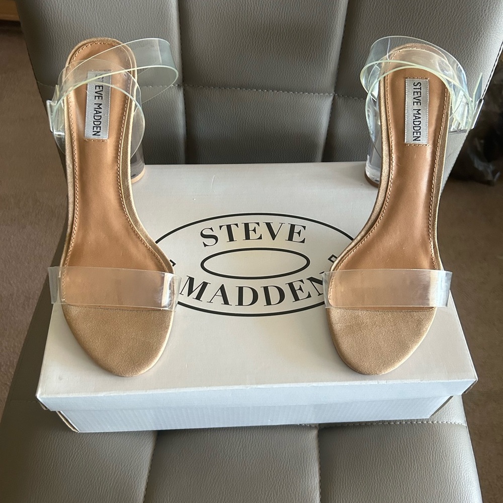 Steve Madden Clear Strap Tan Heels